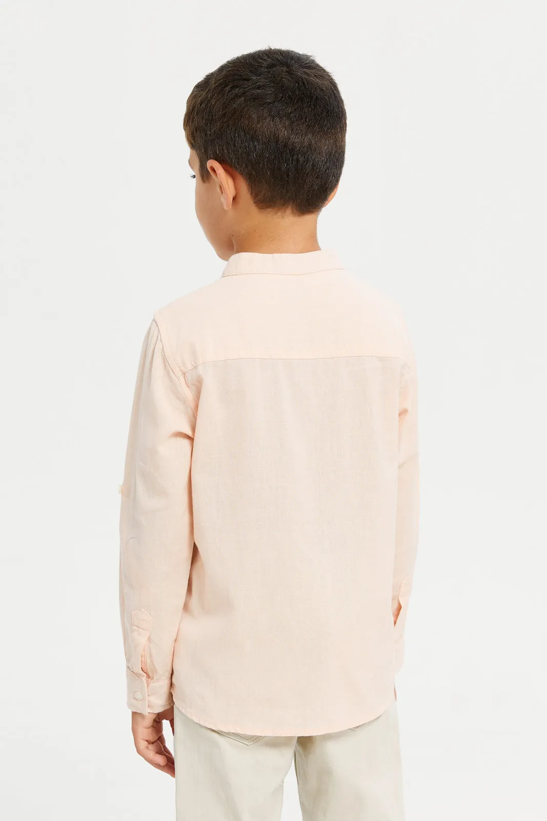 Boys Pink Long Sleeved Mandarin Shirt