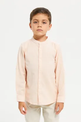 Boys Pink Long Sleeved Mandarin Shirt