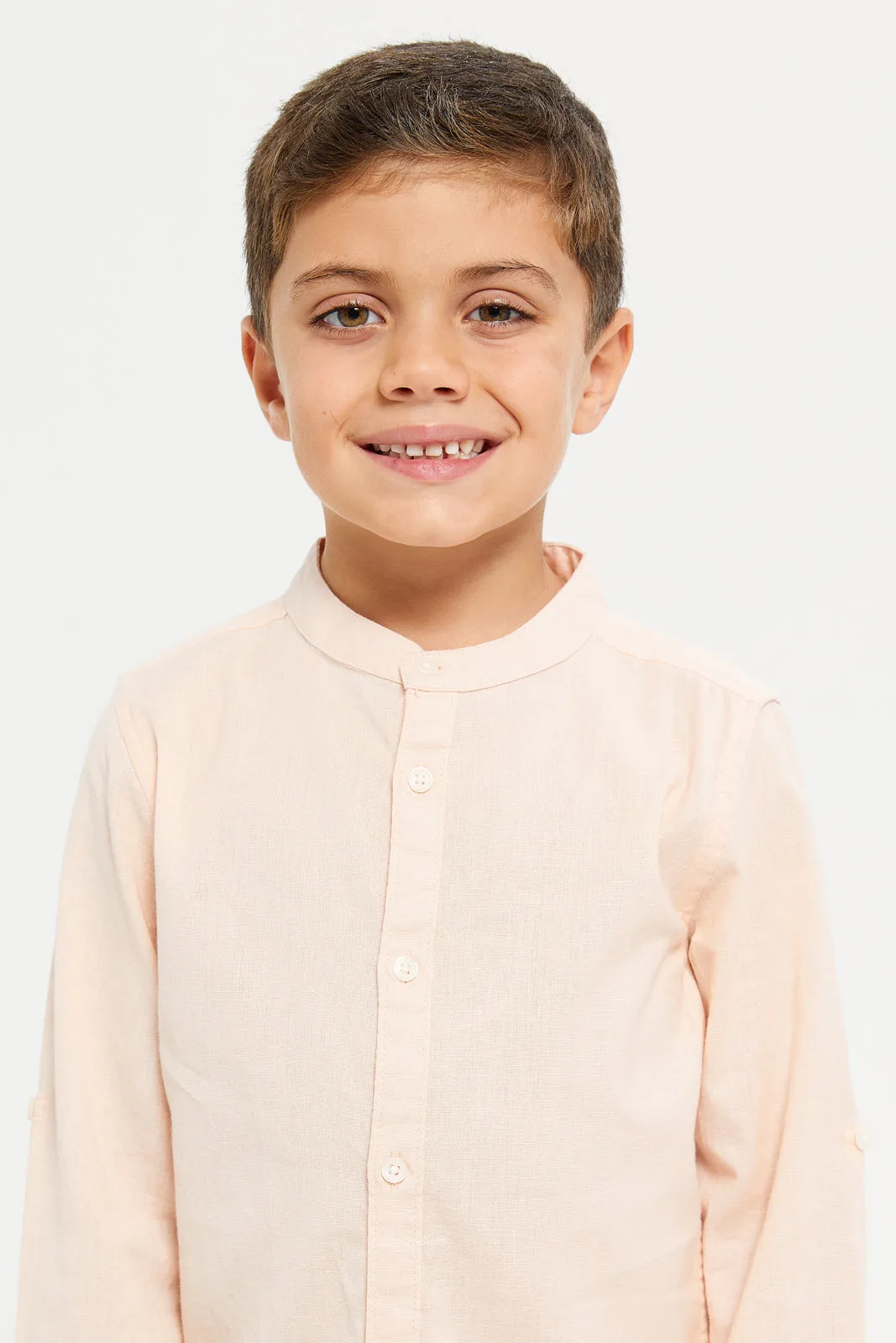 Boys Pink Long Sleeved Mandarin Shirt