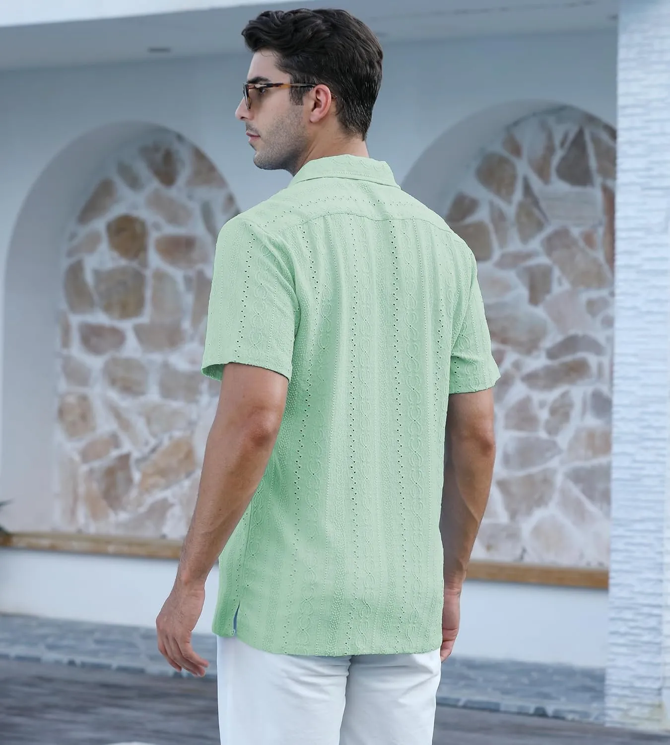 Damipow Mens Casual Button Down Shirts Short Sleeve Fashion Vacation Beach Shirts