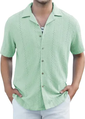 Damipow Mens Casual Button Down Shirts Short Sleeve Fashion Vacation Beach Shirts