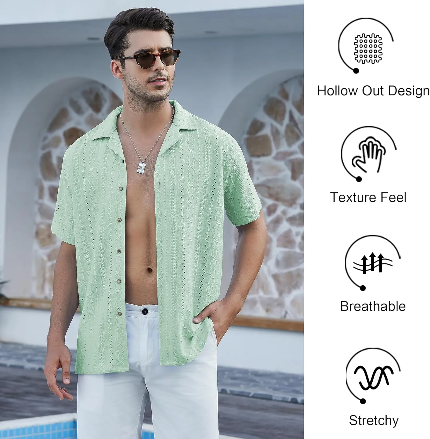 Damipow Mens Casual Button Down Shirts Short Sleeve Fashion Vacation Beach Shirts