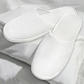 Disposable Towelling Slippers Velour, Closed Toe, White