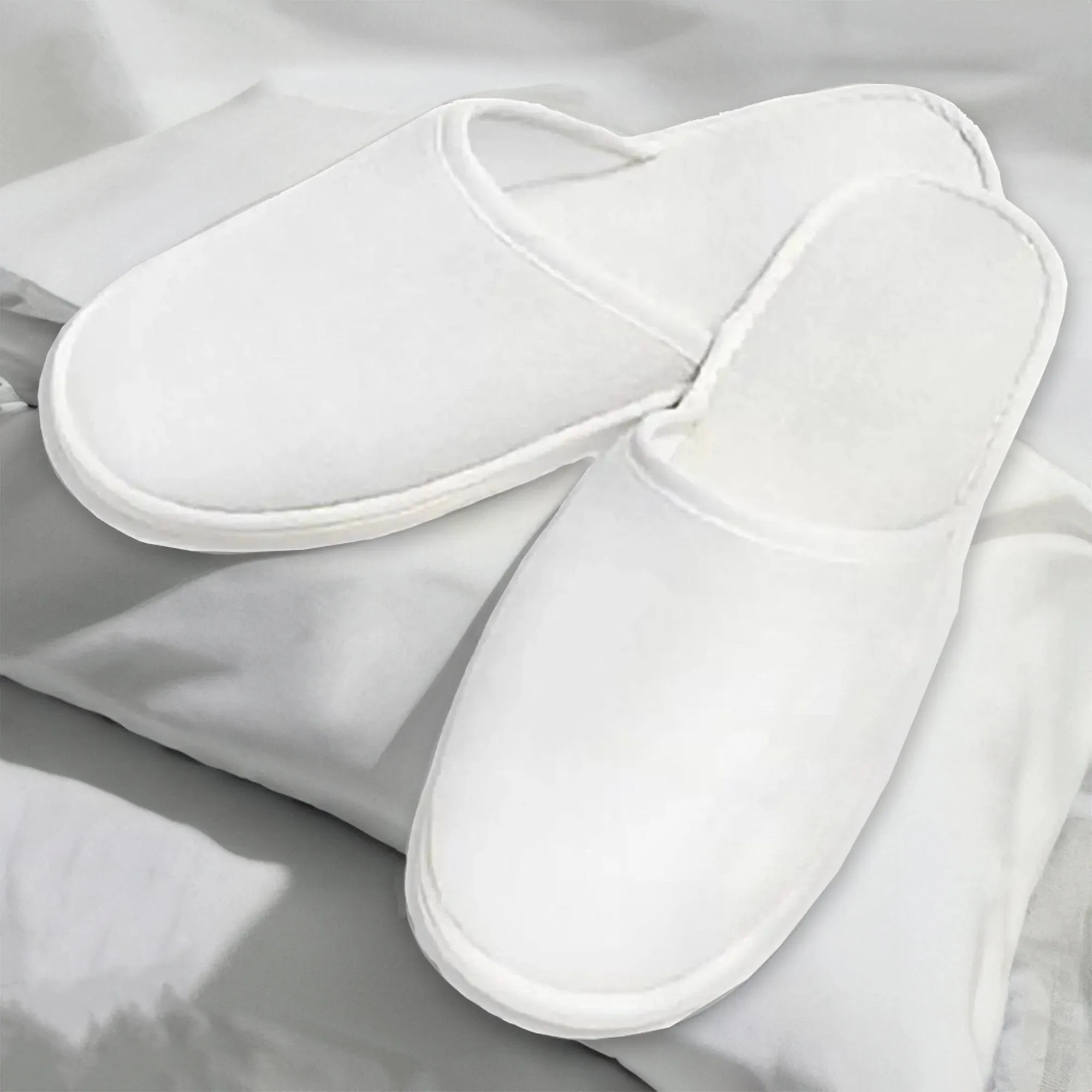Disposable Towelling Slippers Velour, Closed Toe, White