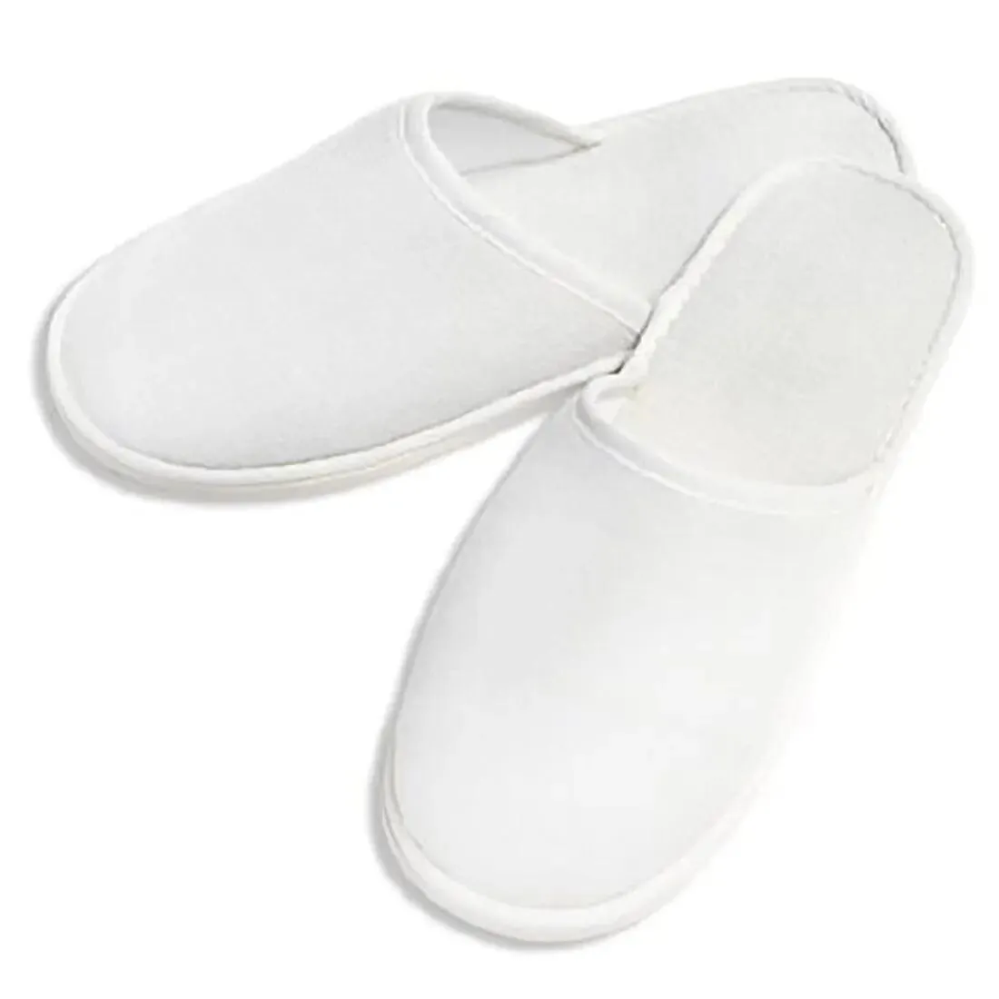Disposable Towelling Slippers Velour, Closed Toe, White