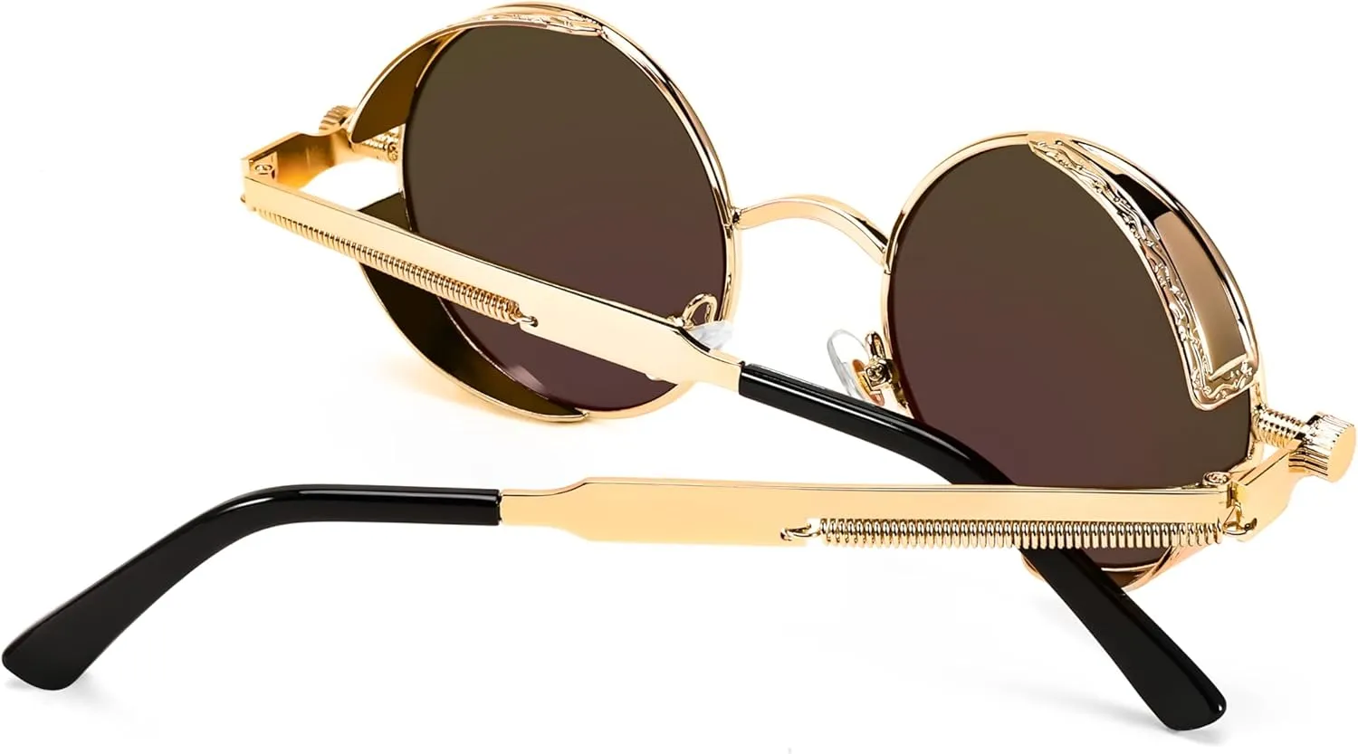 FEISEDY Retro Gothic Steampunk Sunglasses Round Metal Frame Punk Circle Inspired Shade Men B1857