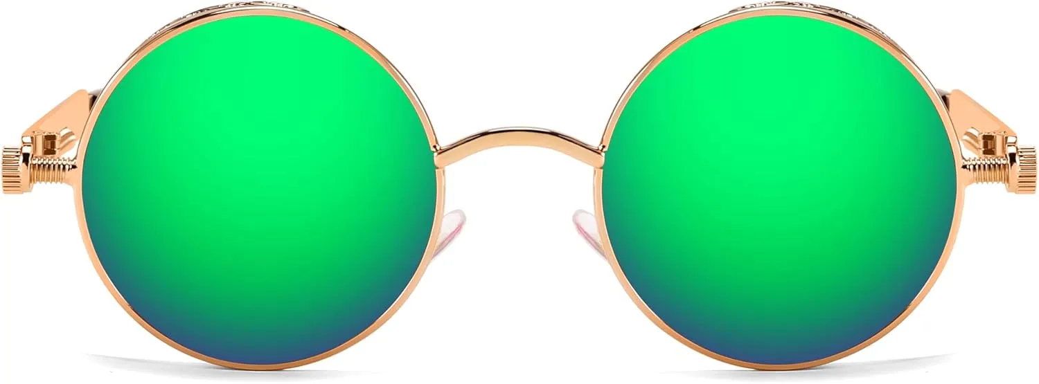 FEISEDY Retro Gothic Steampunk Sunglasses Round Metal Frame Punk Circle Inspired Shade Men B1857