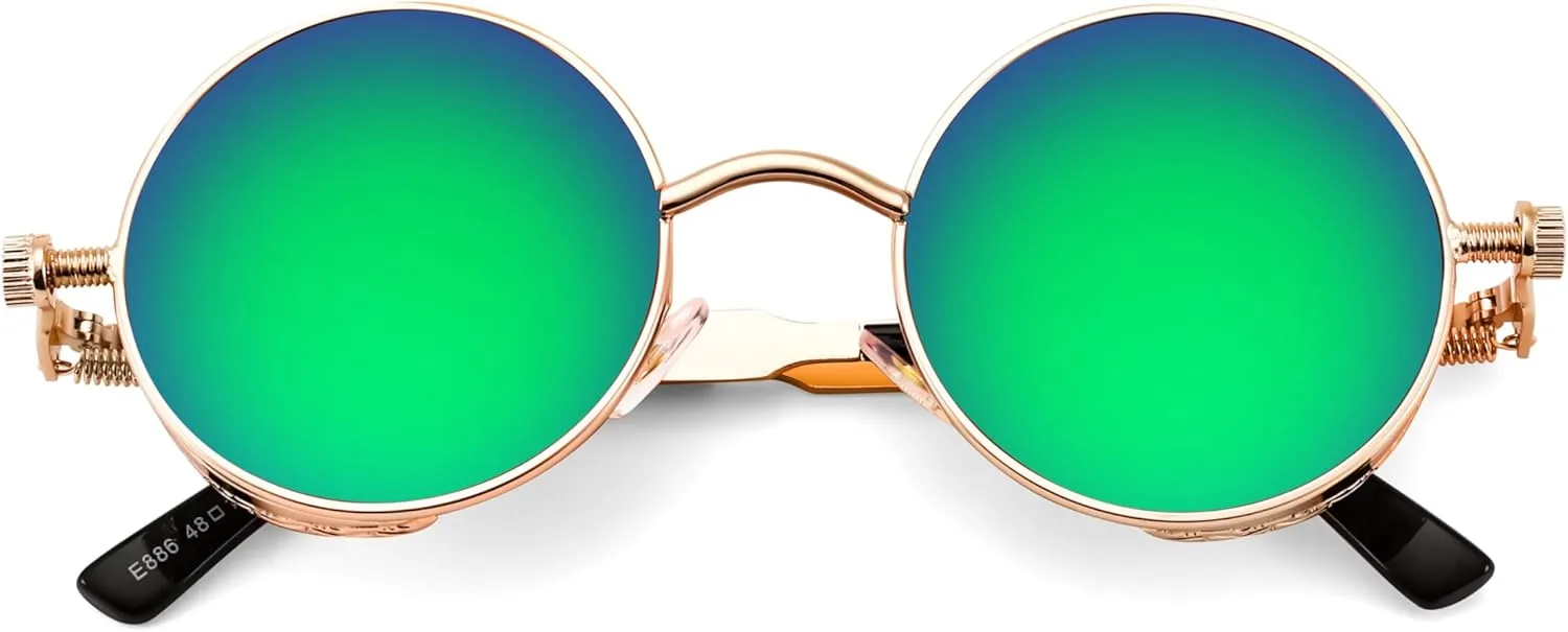 FEISEDY Retro Gothic Steampunk Sunglasses Round Metal Frame Punk Circle Inspired Shade Men B1857