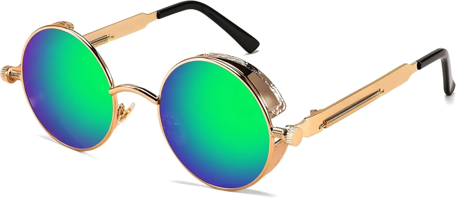 FEISEDY Retro Gothic Steampunk Sunglasses Round Metal Frame Punk Circle Inspired Shade Men B1857