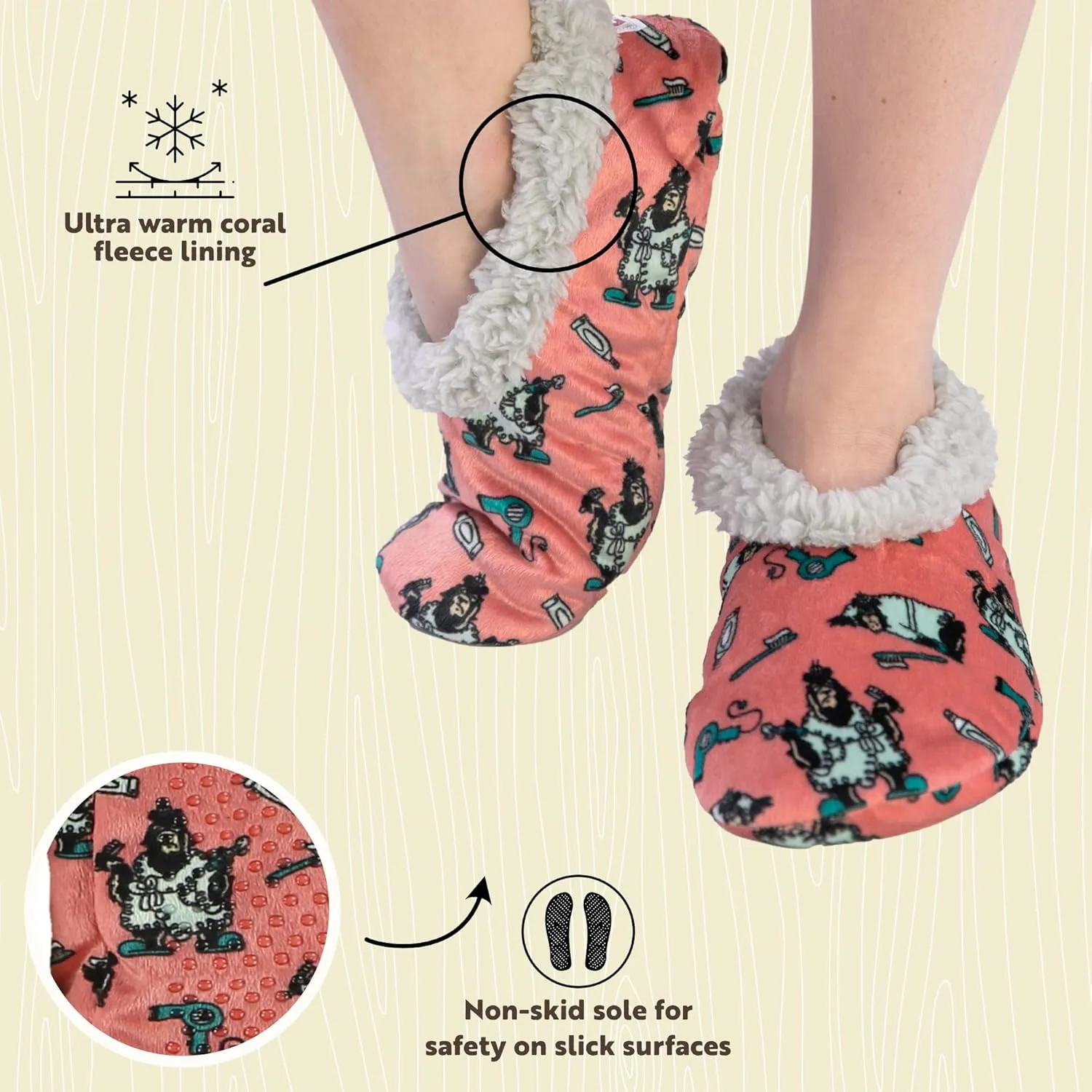 Lazy One Fuzzy Feet Slipper Socks for Women, Cute Fleece-Lined House Slippers, Non-Skid Slipper Socks
