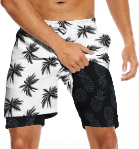Mens Swim Trunks with Liner Breathable Compression Swim Shorts with 3 Pockets Flag Bathing Suit for Beach