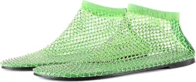 Mesh Ballet Flats Round Toe Shiny Gem Mesh Flats Rhinestone Short Boots Sexy Sandals Cutout Sparkly Comfortable Beach Casual Dress Flats for Women