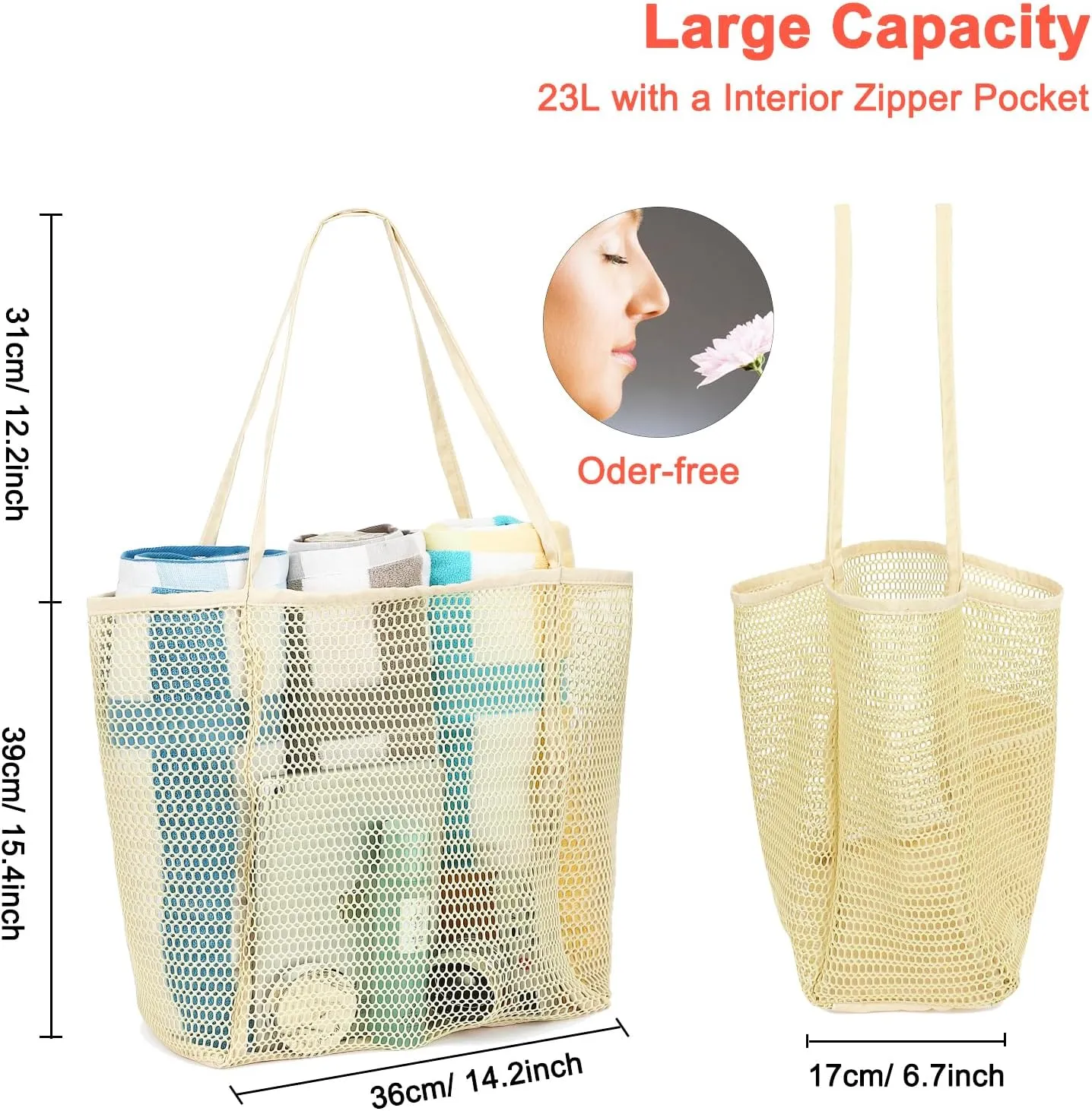 Mesh Beach Bag, Casual Womens Shoulder Handbag, Large Sandproof Beach Tote Bag for Pool/Travel/Vacation Essentials