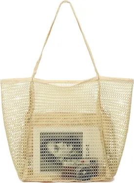 Mesh Beach Bag, Casual Womens Shoulder Handbag, Large Sandproof Beach Tote Bag for Pool/Travel/Vacation Essentials