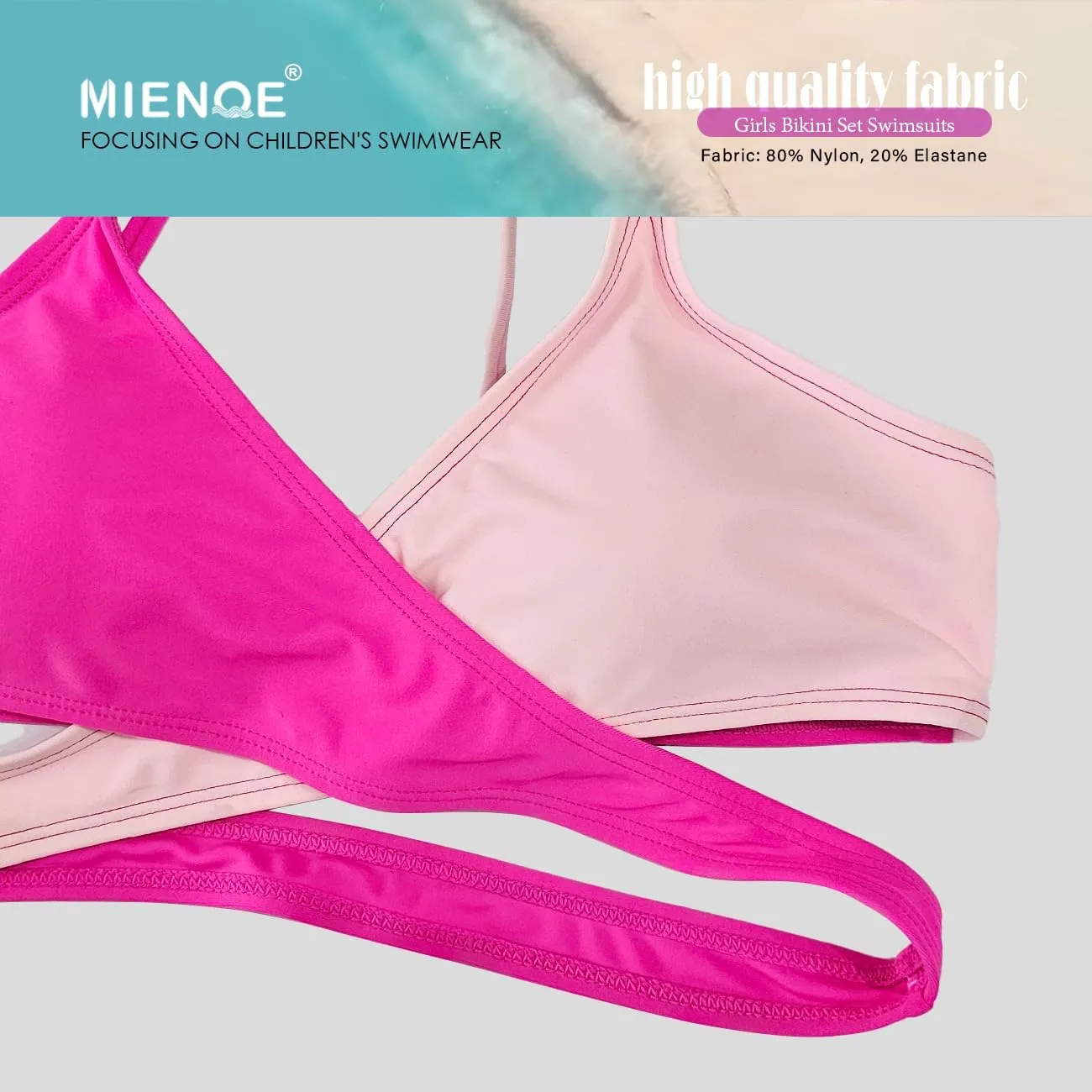 MIENOE Teen Girls' Swimsuits Two-Piece V-Neck Bikini Adjustable Shoulder Straps Swimsuit Kids Bikini with Chest Pad