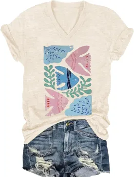 Women's T-Shirts V-Neck Boho Flowers Wildflowers Graphic Tees Shirts Cute Casual Summer Tops Short Sleeve T Shirt